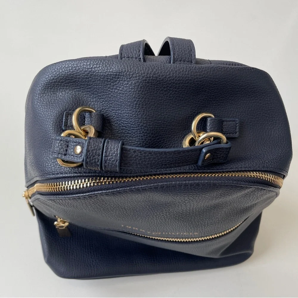 Tommy Hilfiger Navy Leather Mini Backpack with Gold Hardware - Picture 2 of 14